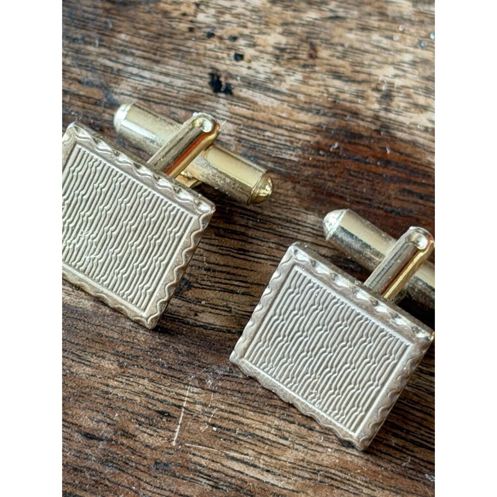 Vintage Gold Tone, Rectangular Cuff Lengths With Textured Etched Pattern